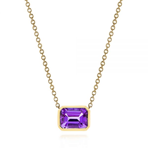 18k Yellow Gold 18k Yellow Gold Emerald Cut Amethyst Pendant - Three-Quarter View -  106543