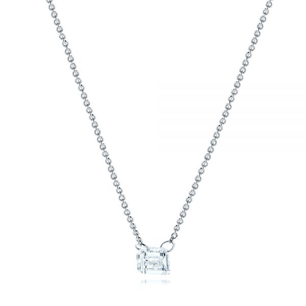 18k White Gold 18k White Gold Emerald-cut Drilled Diamond Necklace - Flat View -  106695