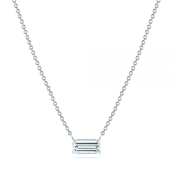 18k White Gold 18k White Gold Emerald-cut Drilled Diamond Necklace - Three-Quarter View -  106695