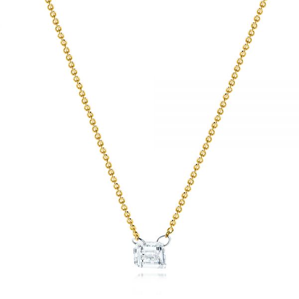  Yellow Gold Yellow Gold Emerald-cut Drilled Diamond Necklace - Flat View -  106695