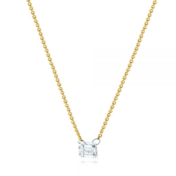 14k Yellow Gold 14k Yellow Gold Emerald-cut Drilled Diamond Necklace - Flat View -  106695