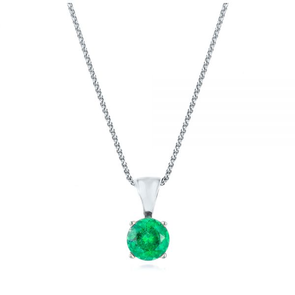 18k White Gold 18k White Gold Emerald Pendant - Three-Quarter View -  106467