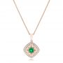 14k Rose Gold 14k Rose Gold Emerald And Diamond Filigree Pendant - Three-Quarter View -  102691 - Thumbnail