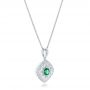 14k White Gold Emerald And Diamond Filigree Pendant - Flat View -  102691 - Thumbnail