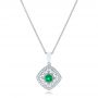 14k White Gold Emerald And Diamond Filigree Pendant - Three-Quarter View -  102691 - Thumbnail