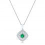 18k White Gold Emerald And Diamond Filigree Pendant