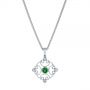 14k White Gold 14k White Gold Emerald And Diamond Filigree Pendant - Three-Quarter View -  106014 - Thumbnail