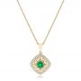 14k Yellow Gold 14k Yellow Gold Emerald And Diamond Filigree Pendant - Three-Quarter View -  102691 - Thumbnail