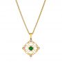 14k Yellow Gold Emerald And Diamond Filigree Pendant - Three-Quarter View -  106014 - Thumbnail