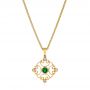 14k Yellow Gold Emerald And Diamond Filigree Pendant - Three-Quarter View -  106014 - Thumbnail