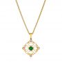 18k Yellow Gold 18k Yellow Gold Emerald And Diamond Filigree Pendant - Three-Quarter View -  106014 - Thumbnail