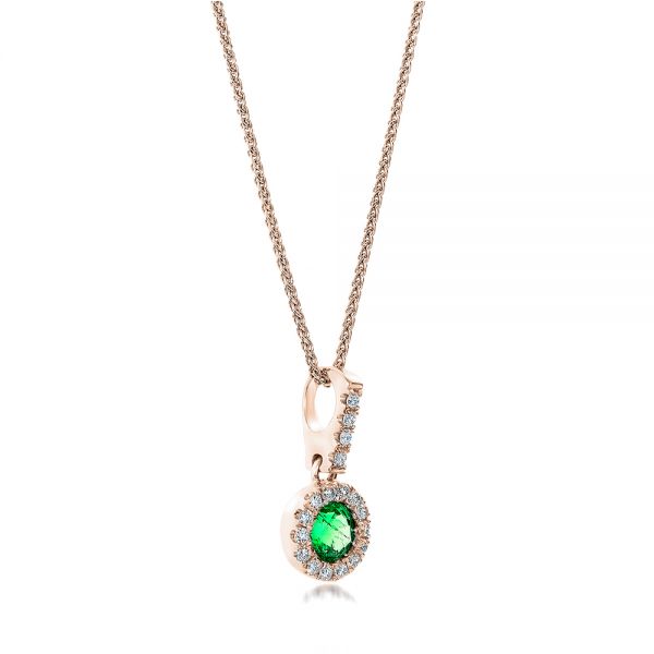 18k Rose Gold 18k Rose Gold Emerald And Diamond Halo Pendant - Flat View -  100975