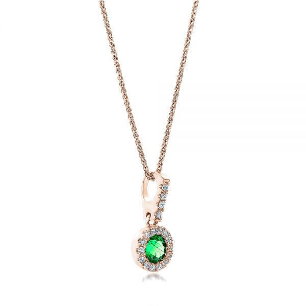 14k Rose Gold 14k Rose Gold Emerald And Diamond Halo Pendant - Flat View -  100975