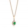 14k Rose Gold 14k Rose Gold Emerald And Diamond Halo Pendant - Flat View -  106452 - Thumbnail