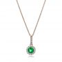 18k Rose Gold Emerald And Diamond Halo Pendant