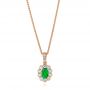 14k Rose Gold Emerald And Diamond Halo Pendant