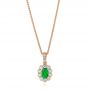 14k Rose Gold 14k Rose Gold Emerald And Diamond Halo Pendant - Three-Quarter View -  106451 - Thumbnail