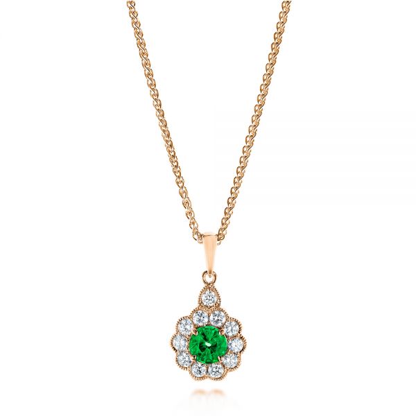 Emerald and Diamond Halo Pendant - Image