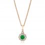 14k Rose Gold 14k Rose Gold Emerald And Diamond Halo Pendant - Three-Quarter View -  106452 - Thumbnail
