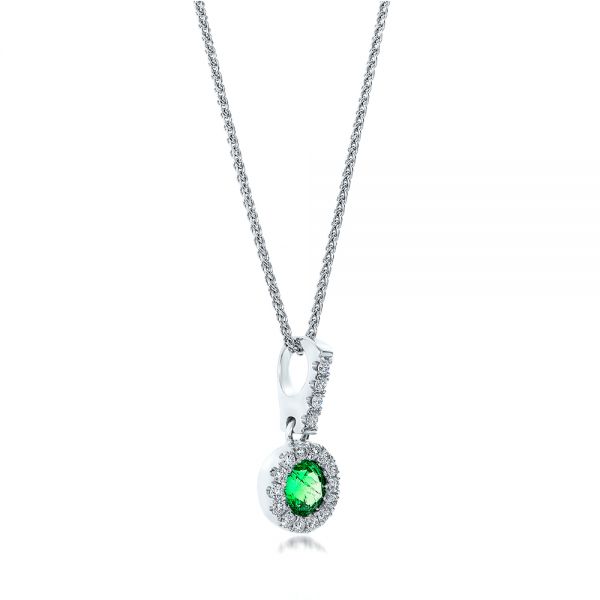 18k White Gold 18k White Gold Emerald And Diamond Halo Pendant - Flat View -  100975