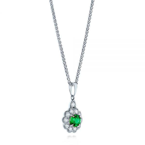  Platinum Platinum Emerald And Diamond Halo Pendant - Flat View -  106452