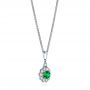 14k White Gold 14k White Gold Emerald And Diamond Halo Pendant - Flat View -  106452 - Thumbnail