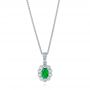 14k White Gold 14k White Gold Emerald And Diamond Halo Pendant - Three-Quarter View -  106451 - Thumbnail