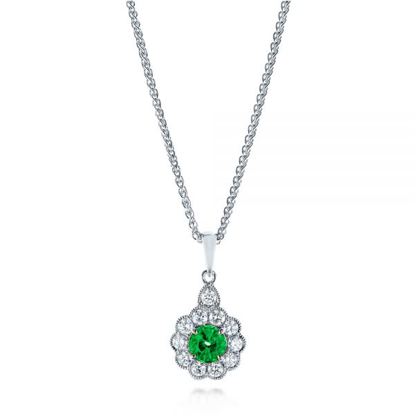  Platinum Platinum Emerald And Diamond Halo Pendant - Three-Quarter View -  106452
