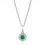 18k White Gold 18k White Gold Emerald And Diamond Halo Pendant - Three-Quarter View -  106452 - Thumbnail