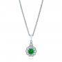 14k White Gold 14k White Gold Emerald And Diamond Halo Pendant - Three-Quarter View -  106452 - Thumbnail