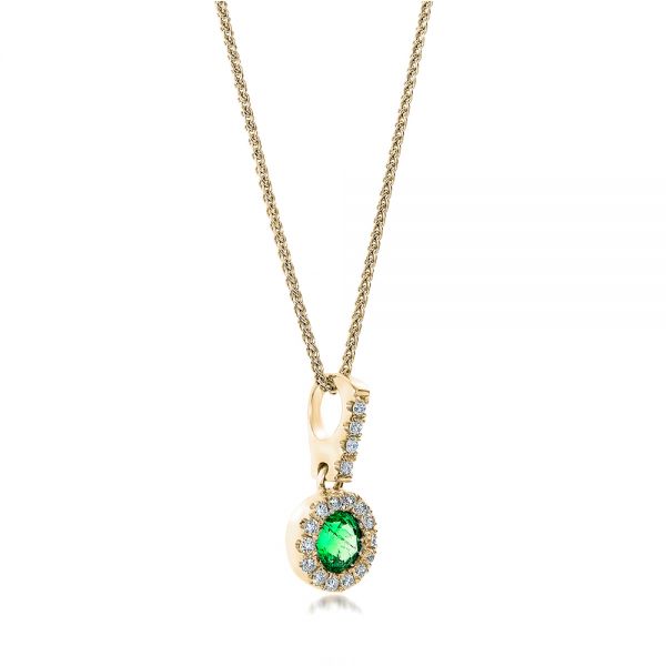 18k Yellow Gold 18k Yellow Gold Emerald And Diamond Halo Pendant - Flat View - 100975