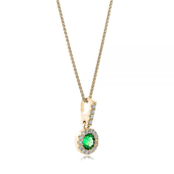 14k Yellow Gold 14k Yellow Gold Emerald And Diamond Halo Pendant - Flat View -  100975