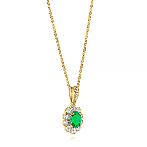 14k Yellow Gold 14k Yellow Gold Emerald And Diamond Halo Pendant - Flat View - 106451