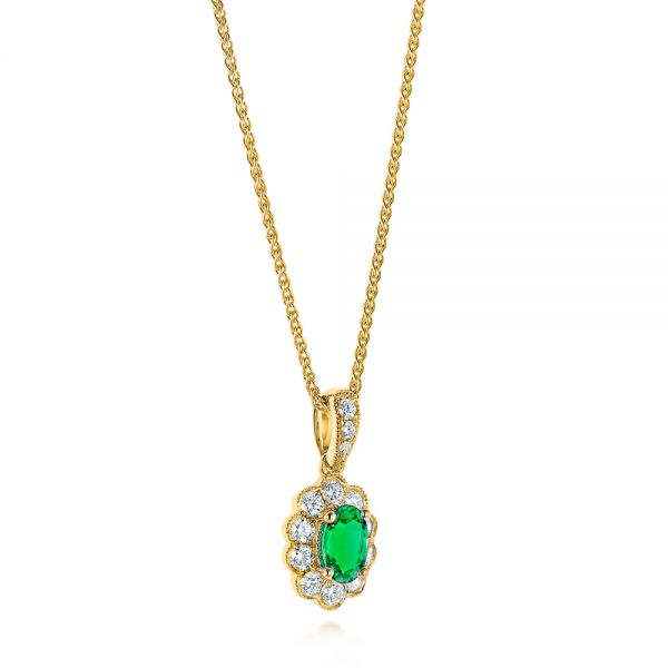 14k Yellow Gold 14k Yellow Gold Emerald And Diamond Halo Pendant - Flat View -  106451