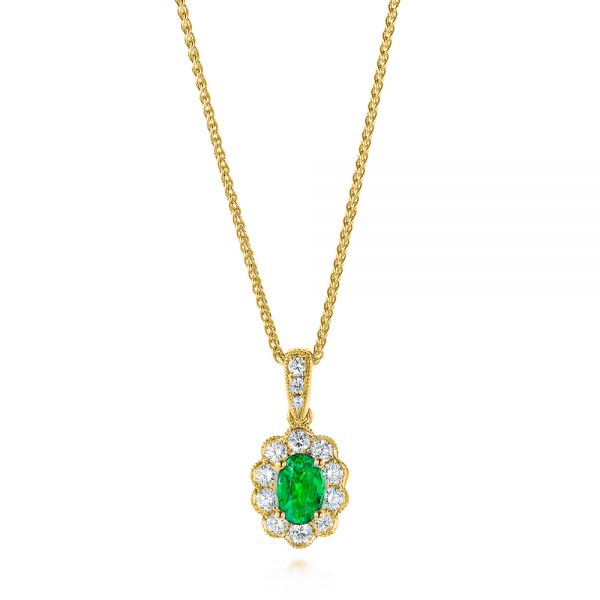 Emerald And Diamond Halo Pendant - Three-Quarter View -  106451