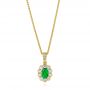 Emerald And Diamond Halo Pendant - Three-Quarter View -  106451 - Thumbnail
