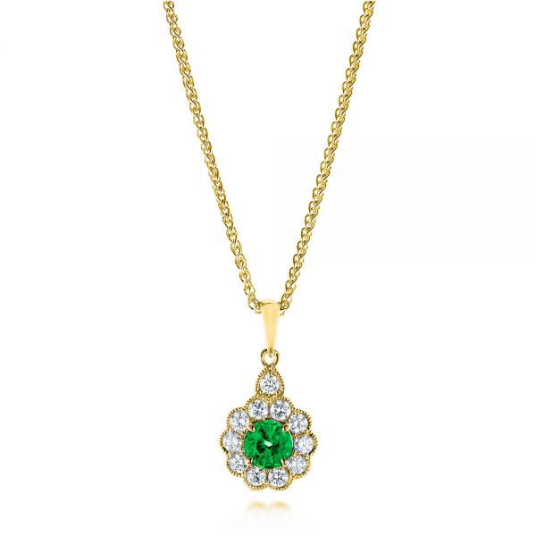 Emerald And Diamond Halo Pendant - Three-Quarter View -  106452