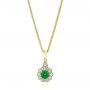 Emerald And Diamond Halo Pendant - Three-Quarter View -  106452 - Thumbnail