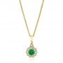 14k Yellow Gold 14k Yellow Gold Emerald And Diamond Halo Pendant - Three-Quarter View -  106452 - Thumbnail