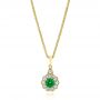 14k Yellow Gold 14k Yellow Gold Emerald And Diamond Halo Pendant - Three-Quarter View -  106452 - Thumbnail