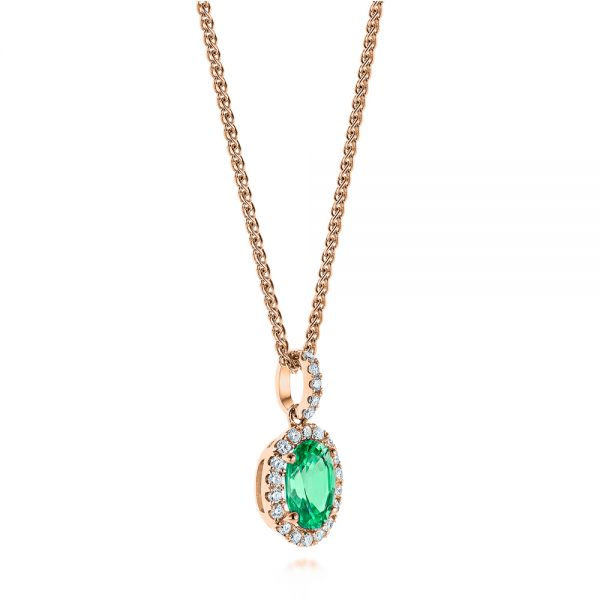 18k Rose Gold 18k Rose Gold Emerald And Diamond Oval Halo Pendant - Flat View -  106536