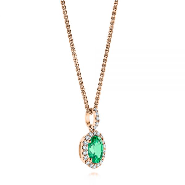 14k Rose Gold 14k Rose Gold Emerald And Diamond Oval Halo Pendant - Flat View - 106536
