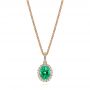 18k Rose Gold 18k Rose Gold Emerald And Diamond Oval Halo Pendant - Three-Quarter View -  106536 - Thumbnail