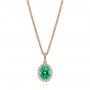 14k Rose Gold Emerald And Diamond Oval Halo Pendant