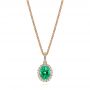 14k Rose Gold 14k Rose Gold Emerald And Diamond Oval Halo Pendant - Three-Quarter View -  106536 - Thumbnail