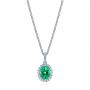  Platinum Platinum Emerald And Diamond Oval Halo Pendant - Three-Quarter View -  106536 - Thumbnail