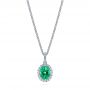 18k White Gold Emerald And Diamond Oval Halo Pendant