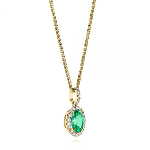 14k Yellow Gold 14k Yellow Gold Emerald And Diamond Oval Halo Pendant - Flat View -  106536