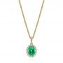 Emerald And Diamond Oval Halo Pendant - Three-Quarter View -  106536 - Thumbnail