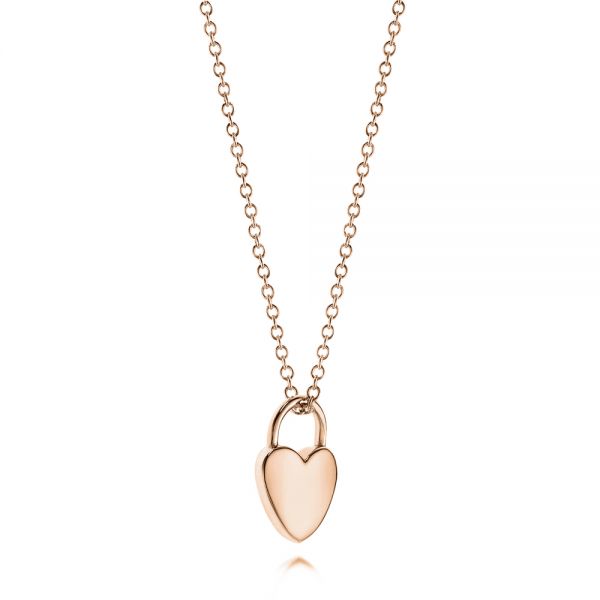 14k Rose Gold 14k Rose Gold Engravable Heart Lock Pendant - Flat View -  106154